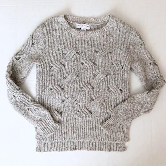 New York Laundry M Linen Blend Cable Knit Crewneck Sweater Openwork - Picture 1 of 8